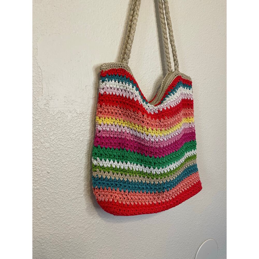 The Sak Boho Multicolor Striped Crochet Soft Crossbody Zip Closure Purse Handbag - Picture 2 of 15
